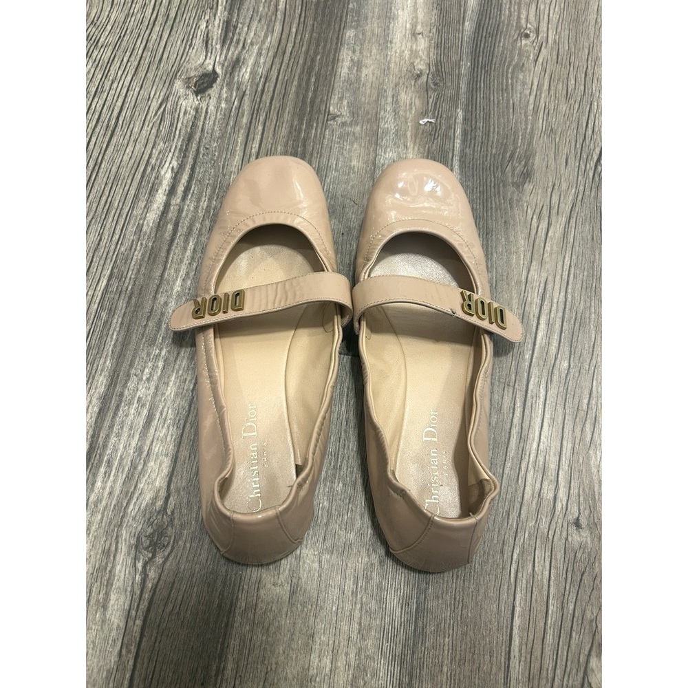 Christian Dior Beige Patent Leather Mary Jane Flats with DIOR Strap
